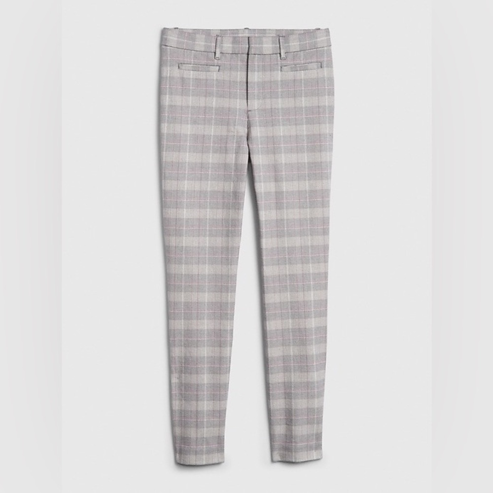 GAP Skinny Stretchy Ankle Grey & Pink Plaid Pants
